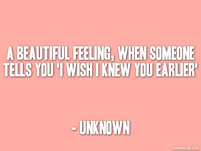 A beautiful feeling, when someone tells you 'I wish I knew you earlier' - Unknown