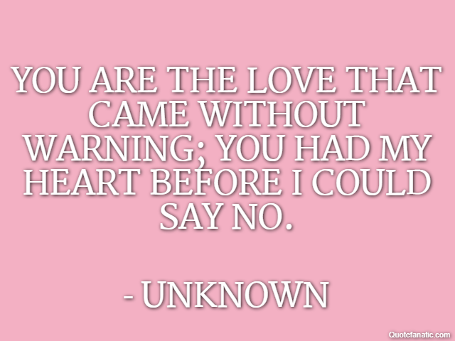 You are the love that came without warning; you had my heart before I could say no. - Unknown