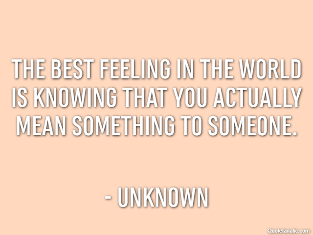 The best feeling in the world is knowing that you actually mean something to someone. - Unknown