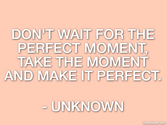 Don't wait for the perfect moment, take the moment and make it perfect. - Unknown