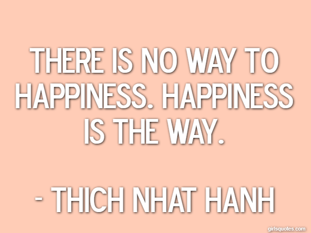 There is no way to happiness. Happiness is the way. - Thich Nhat Hanh