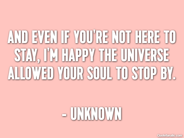 And even if you're not here to stay, I'm happy the universe allowed your soul to stop by. - Unknown