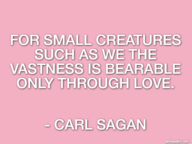 For small creatures such as we the vastness is bearable only through love. - Carl Sagan